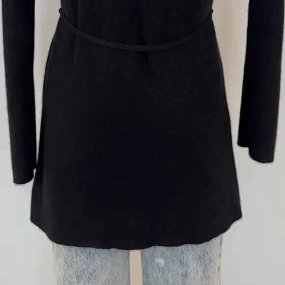 Theory Cashmere Tie Front Cardigan Feather Soft Black Tunic Sweater Size M - Picture 9 of 12